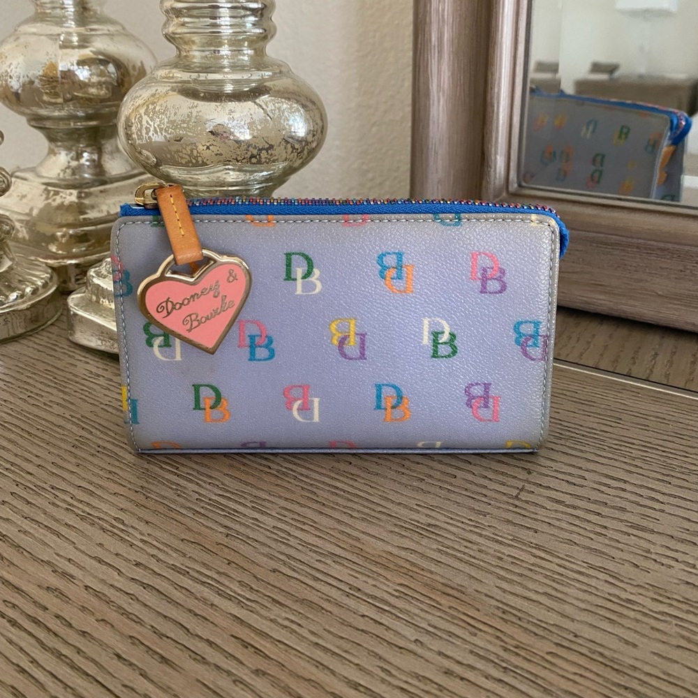 Vintage Dooney & Bourke Periwinkle Rainbow logo makeup bag